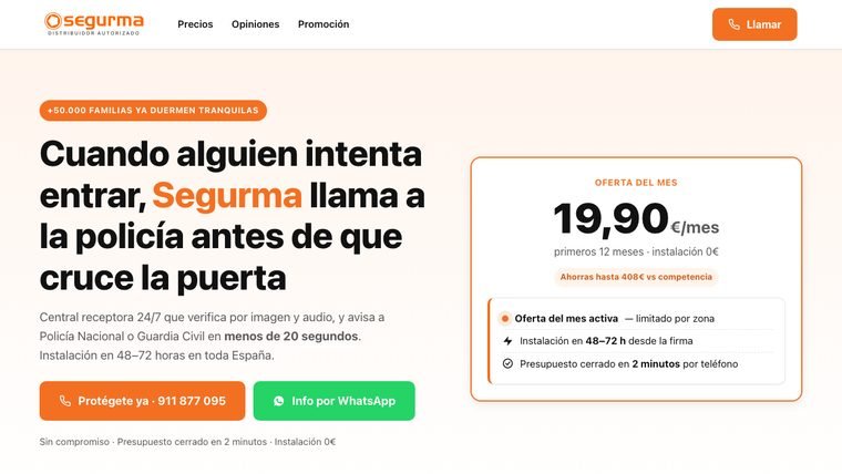 Web de Segurma — alarmas para hogar y negocio